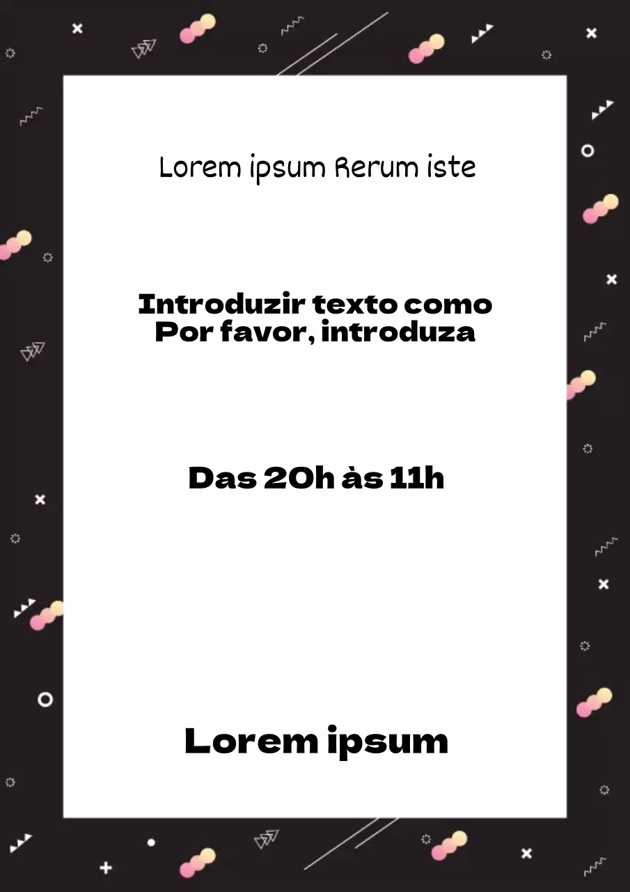 Anúncio de evento simples com várias formas a preto