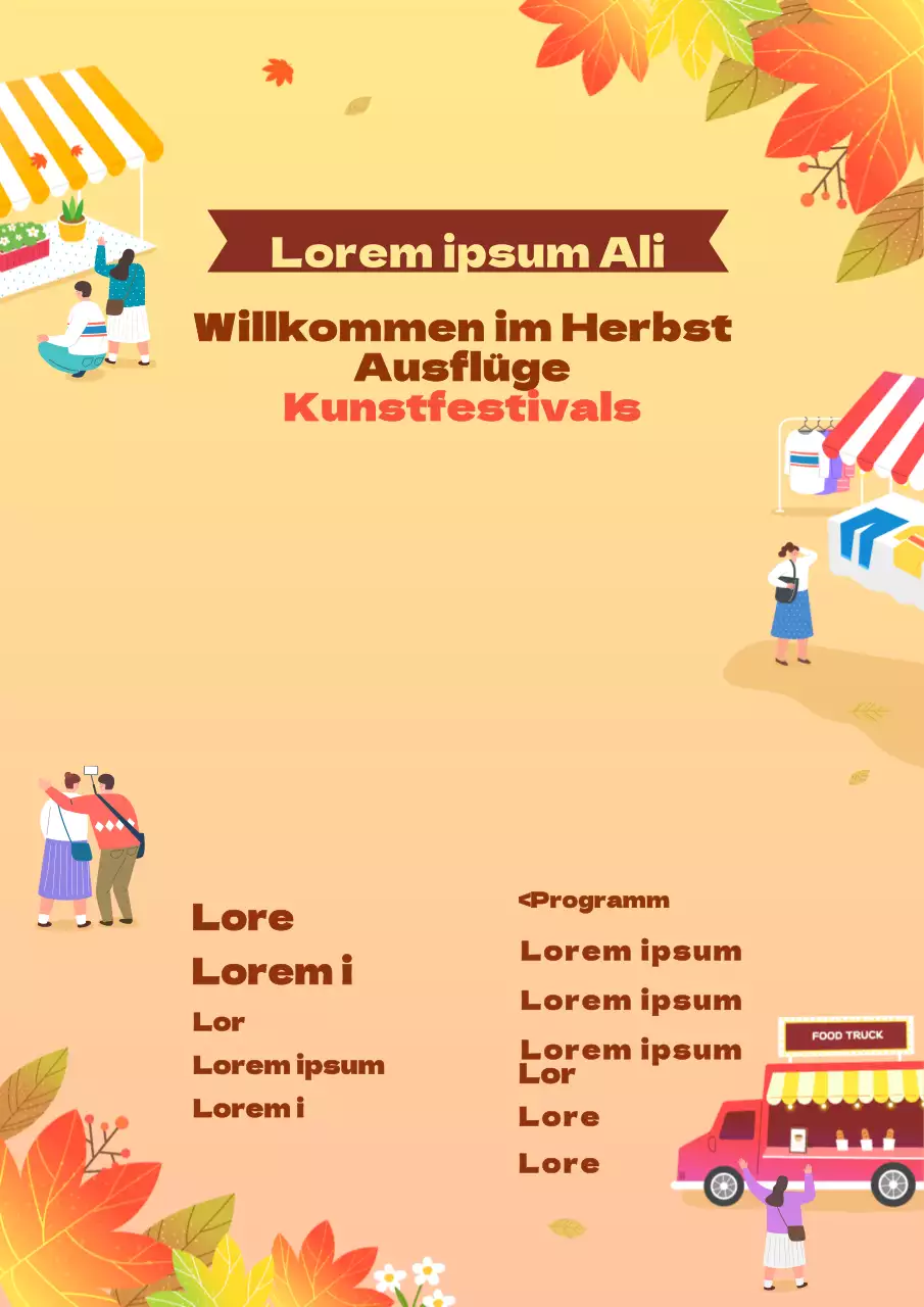 Bewerben Sie das Fest mit einem niedlichen Konzept, das ein gelbes Fest und fallende Blätter illustriert