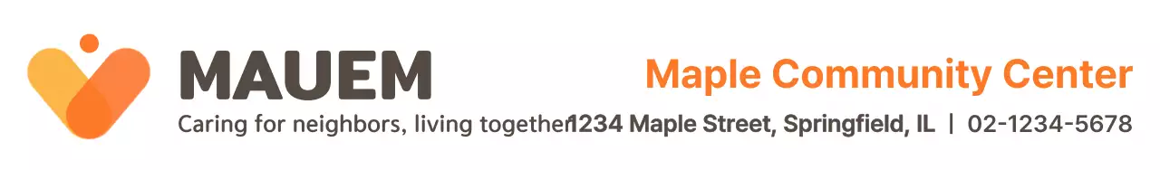 Promotional design with the logo and name of the administrative welfare center in warm orange and yellow colors.