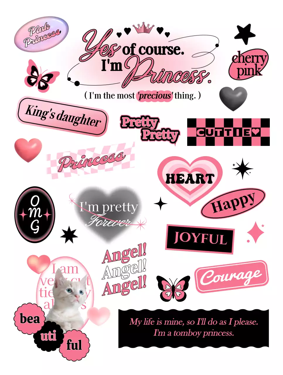 Text design with black and pink teen concept elements