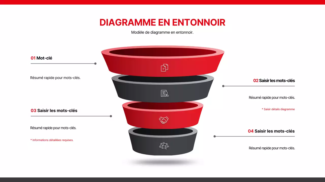 Diagramme en entonnoir tridimensionnel en noir et rouge