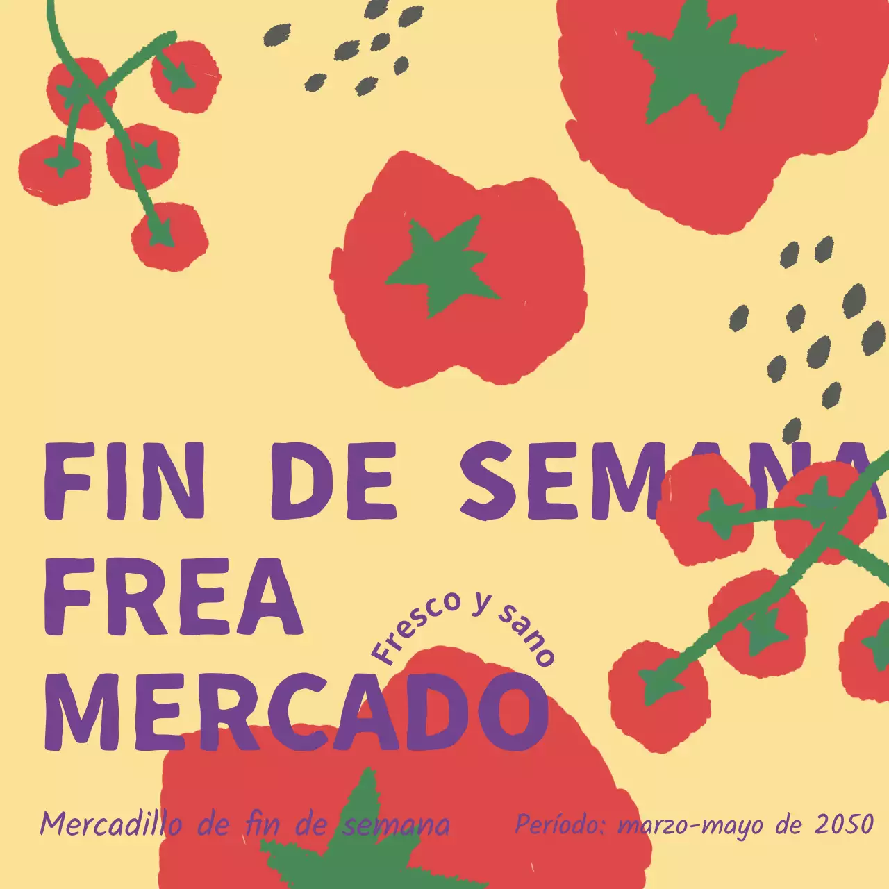 Promover la apertura de un estallido de tomates rojos y amarillos en un mercado de agricultores