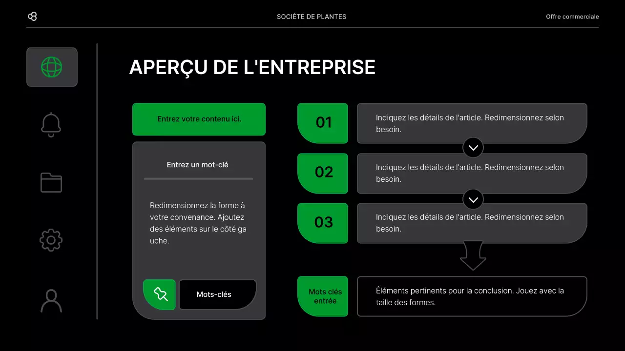 Proposition d'affaires en noir et vert, concept de feuille naturelle