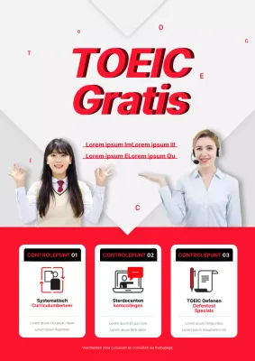Nette promotie van TOEIC-school met rode foto's van studenten en buitenlandse docenten