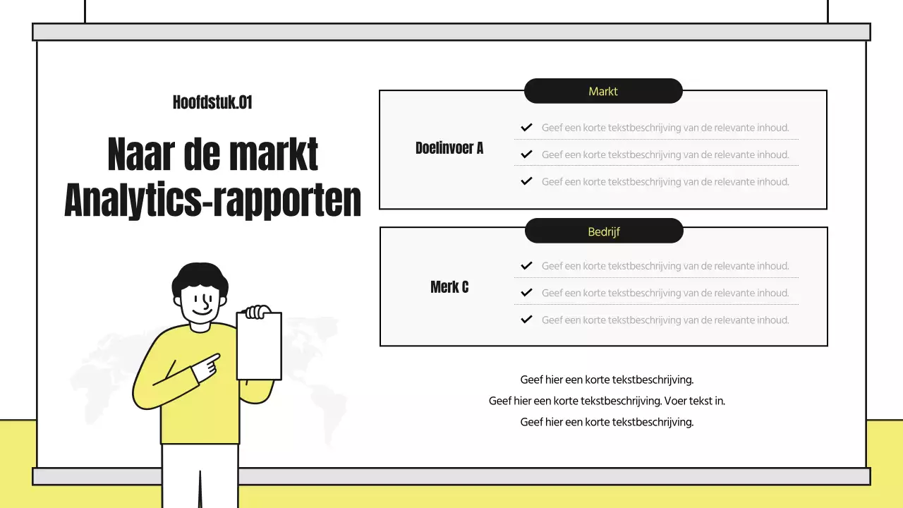 Een schattig geïllustreerd analyseverslag met gele en zwarte accenten