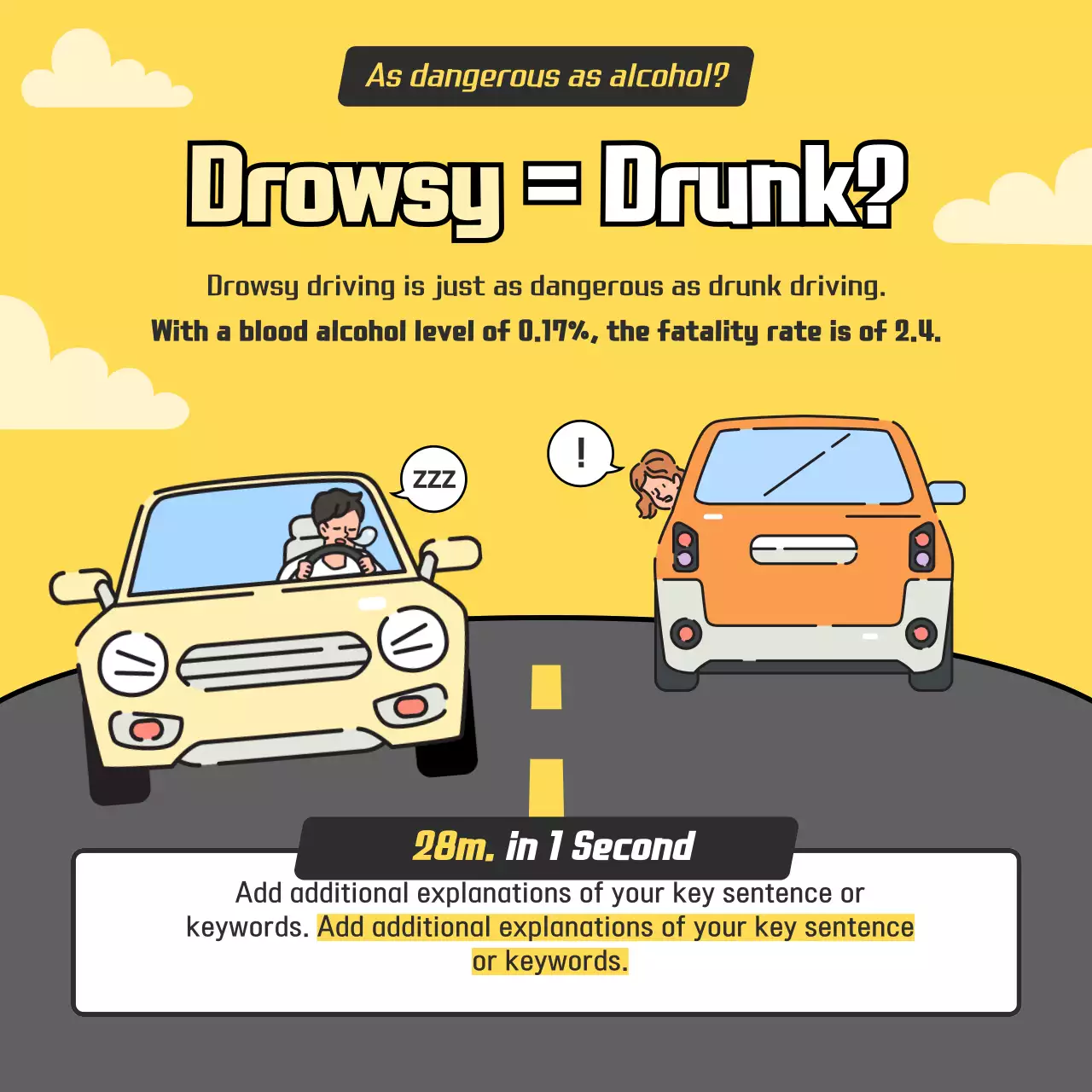 Drowsy driving in yellow and gray illustration concept