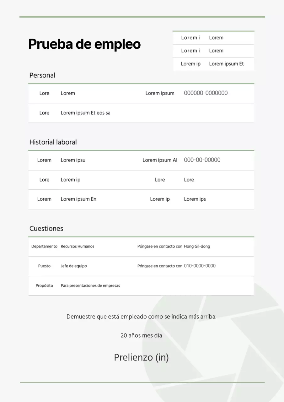 Un simple justificante de servicio de color chartreuse