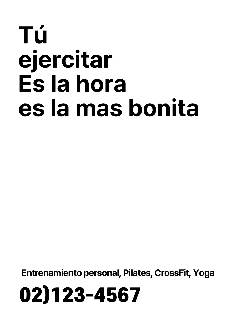 Una sencilla promoción textual en blanco y negro del gimnasio