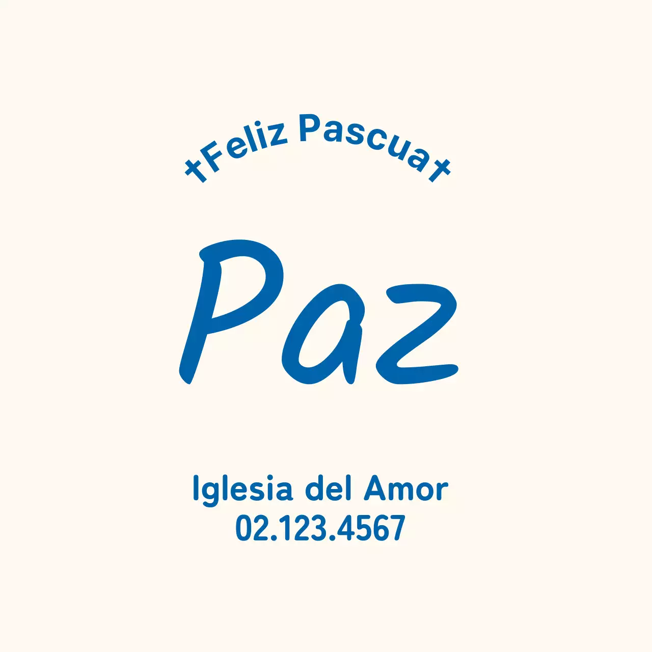 Etiqueta de Pascua de la Iglesia en azul con letras blancas