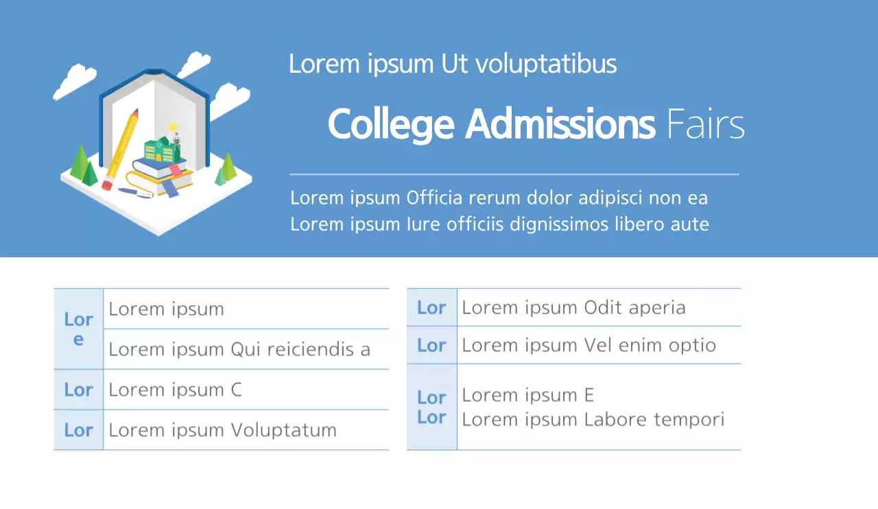 Um estilo simples e limpo em azul e branco para a sua apresentação de admissão à universidade