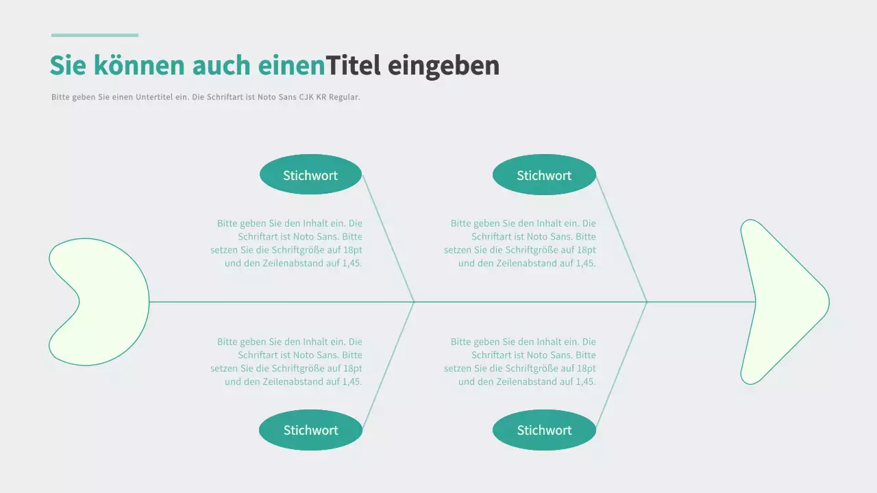 Sauberes Konzept Fischgrätdiagramm in Grau und Mint