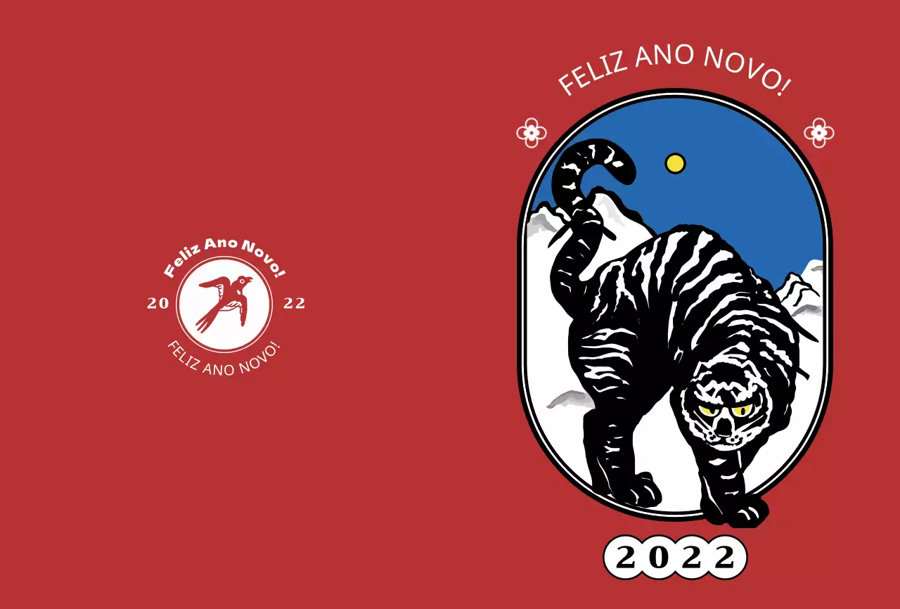 Cartão de Ano Novo com uma ilustração de um tigre preto por Red's Neutro Concepts