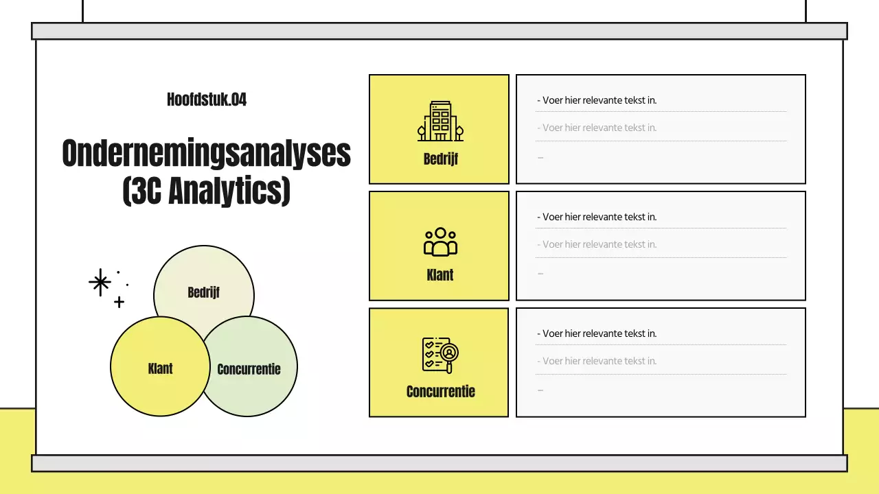 Een schattig geïllustreerd analyseverslag met gele en zwarte accenten