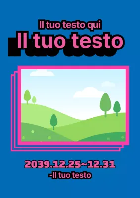 Materiale promozionale semplice e alla moda con foto e cornici blu e rosa