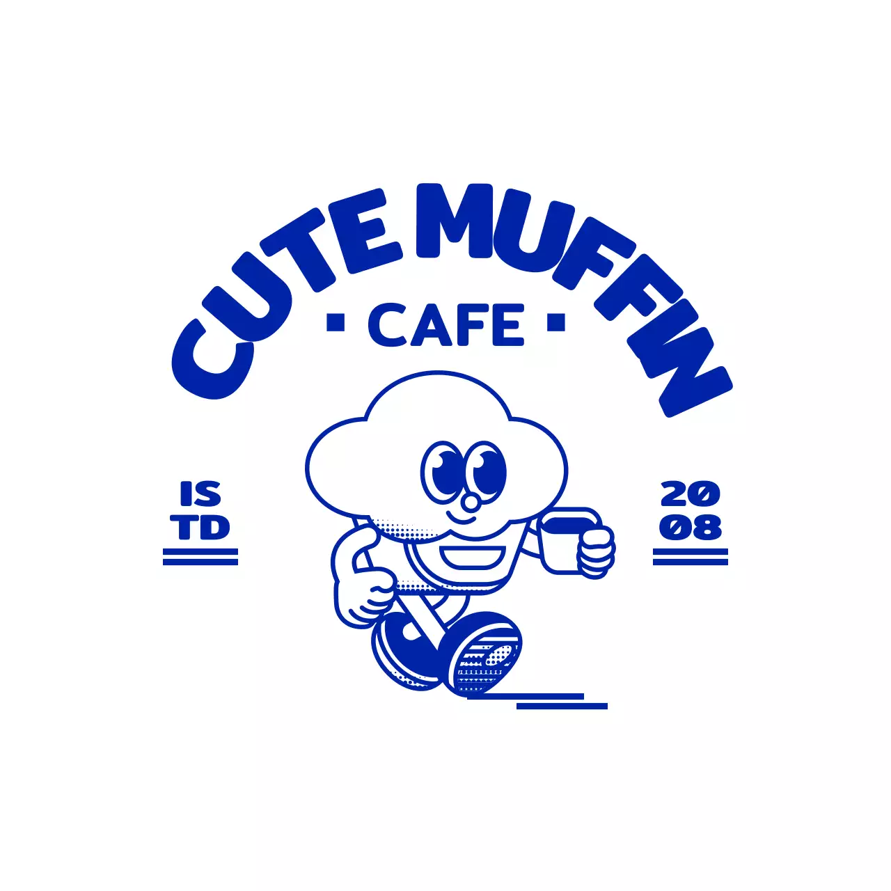 A simple and cute cupcake illustration in navy blue with an amble logo style cafe