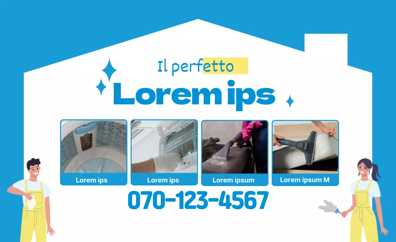 Promuovete il vostro servizio di pulizia a domicilio con una foto illustrativa in blu