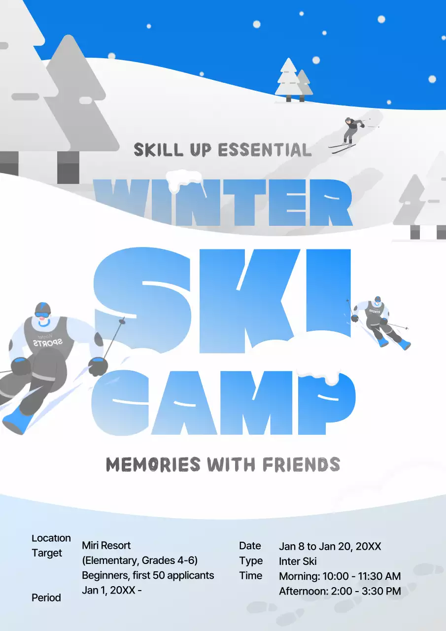 Blue Minimal Ski Camp Promotion Poster
