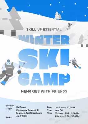 Blue Minimal Ski Camp Promotion Poster