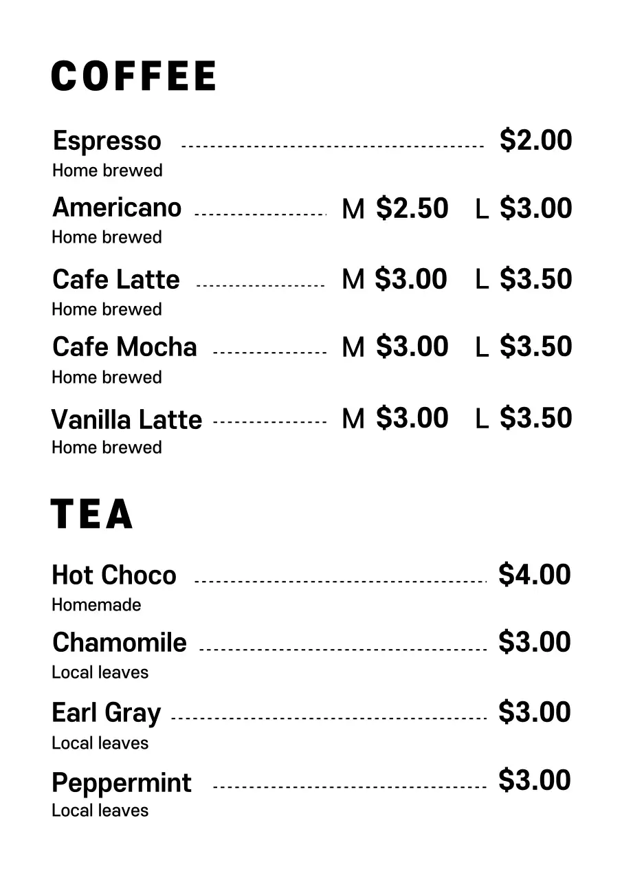 Black Minimal Coffee Menu Poster