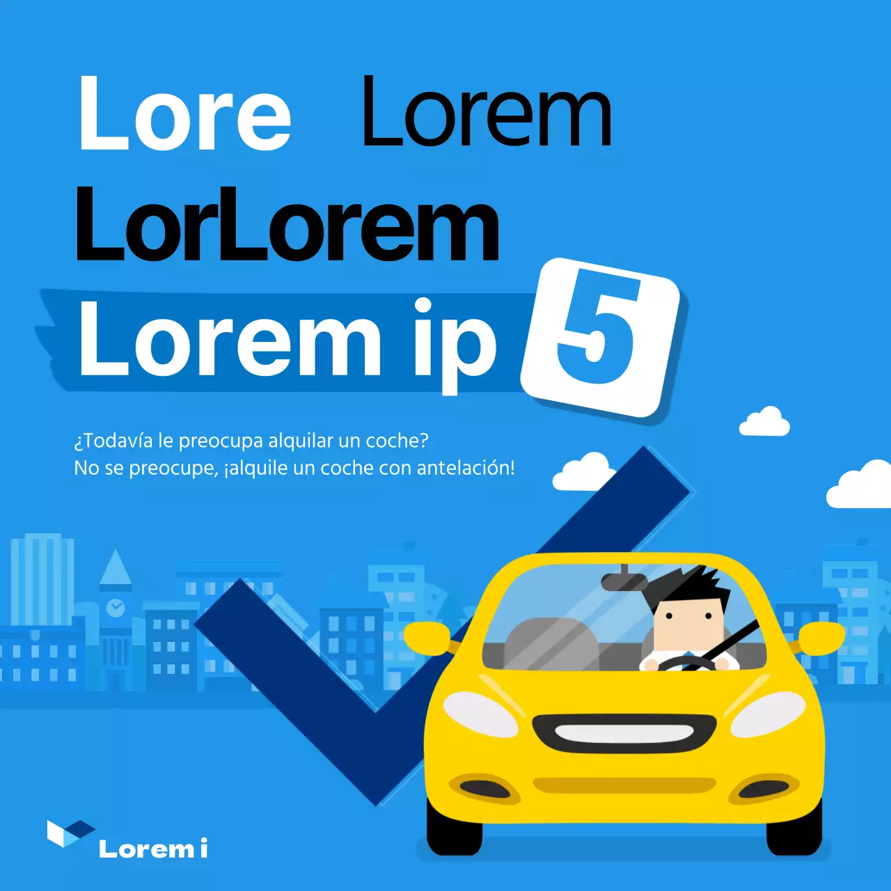 Ilustración concepto de un coche en la carretera en azul y amarillo