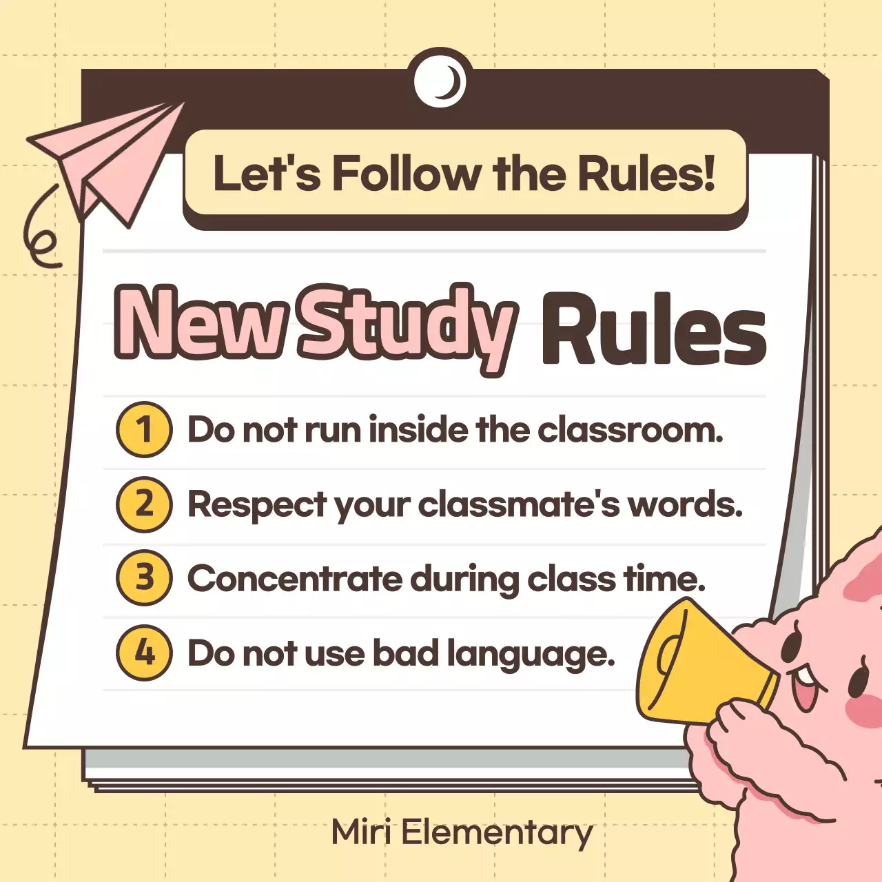 Beige Cute Classroom Rules Notice Social Media Post
