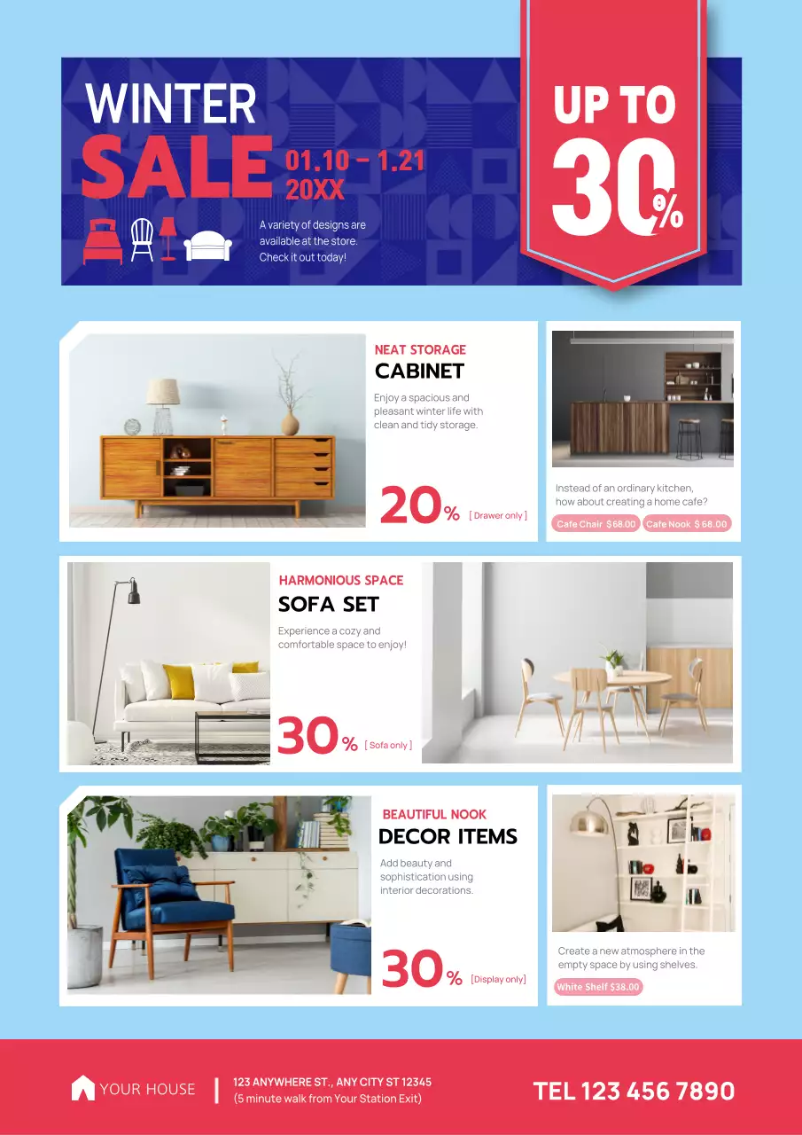 Blue Modern Furniture Promotion Poster