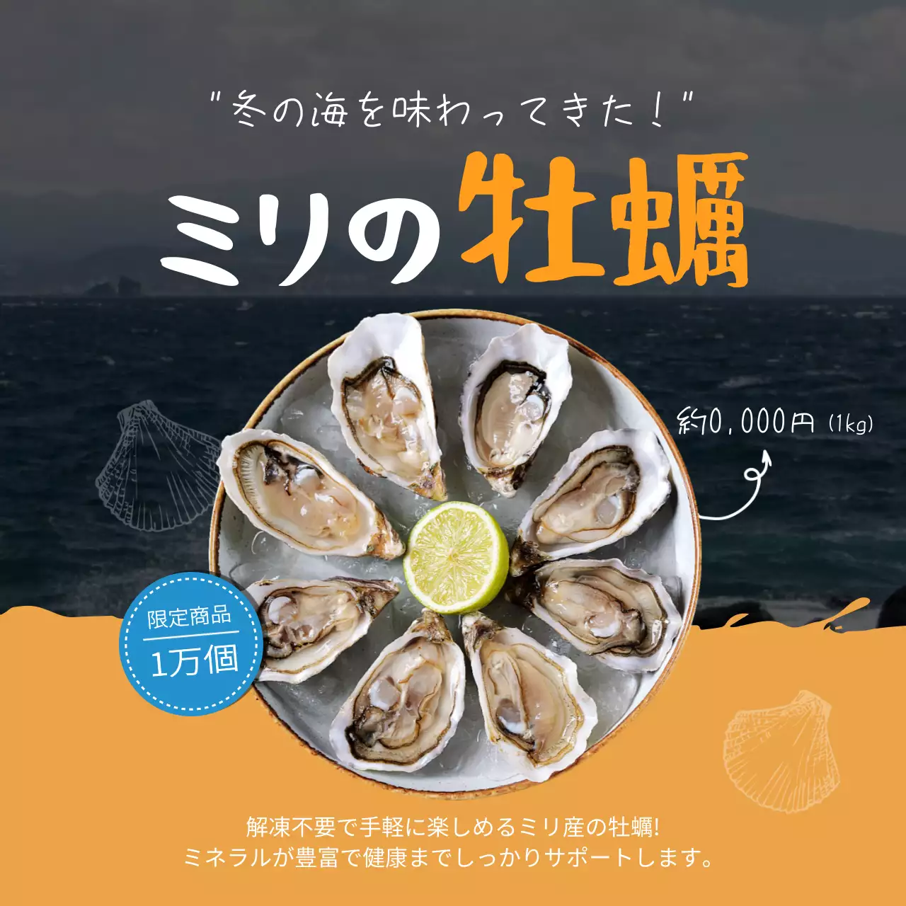 オレンジ シンプル 牡蠣 広告 Instagram投稿