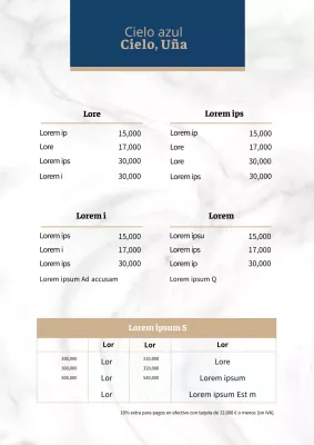 Promueva un lujoso tablero de menús de nail art con un estampado de mármol en azul y dorado