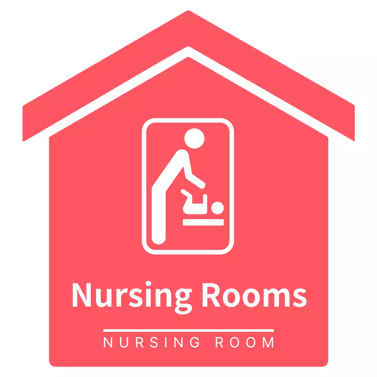 Simple, clean, arrow-frame style directions to the nursing station in vivid pink and white.