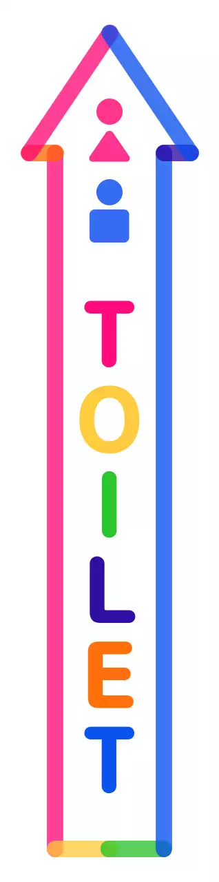 Petunjuk arah ke kamar mandi bergaya bingkai panah yang penuh warna dan lucu