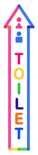 Petunjuk arah ke kamar mandi bergaya bingkai panah yang penuh warna dan lucu