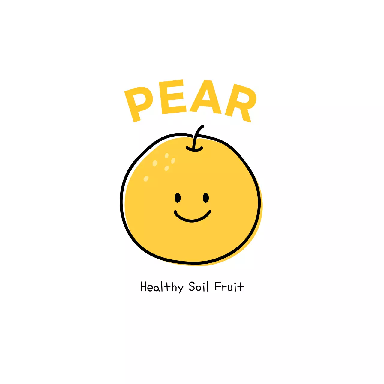A promotional design featuring a cute and cuddly illustration of a specialty pear.