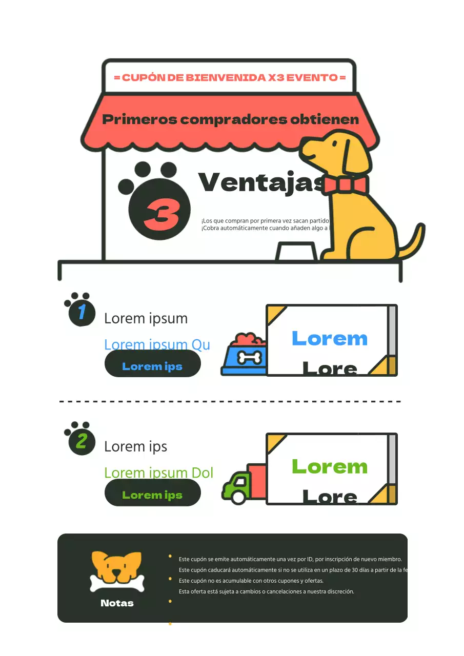 Promocione un evento de una tienda de mascotas con una simpática ilustración de un cachorro rojo y negro