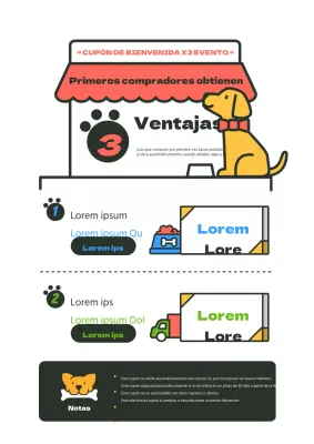 Promocione un evento de una tienda de mascotas con una simpática ilustración de un cachorro rojo y negro