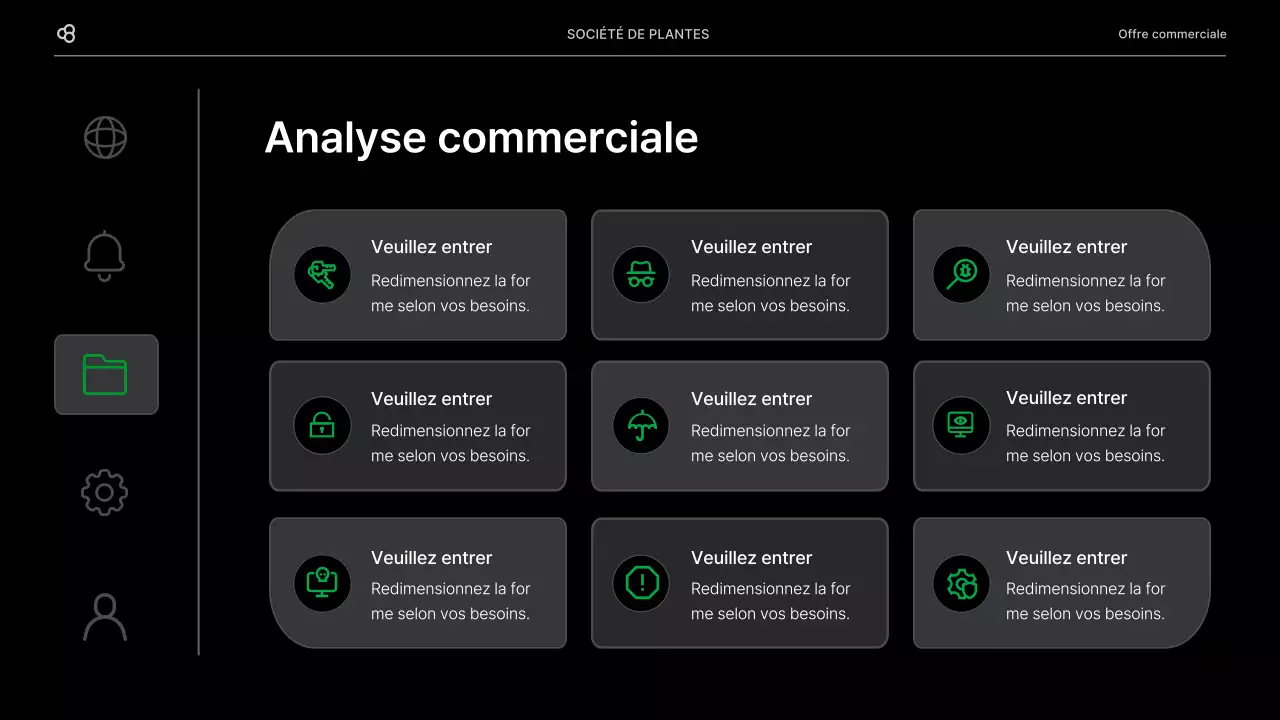 Proposition d'affaires en noir et vert, concept de feuille naturelle