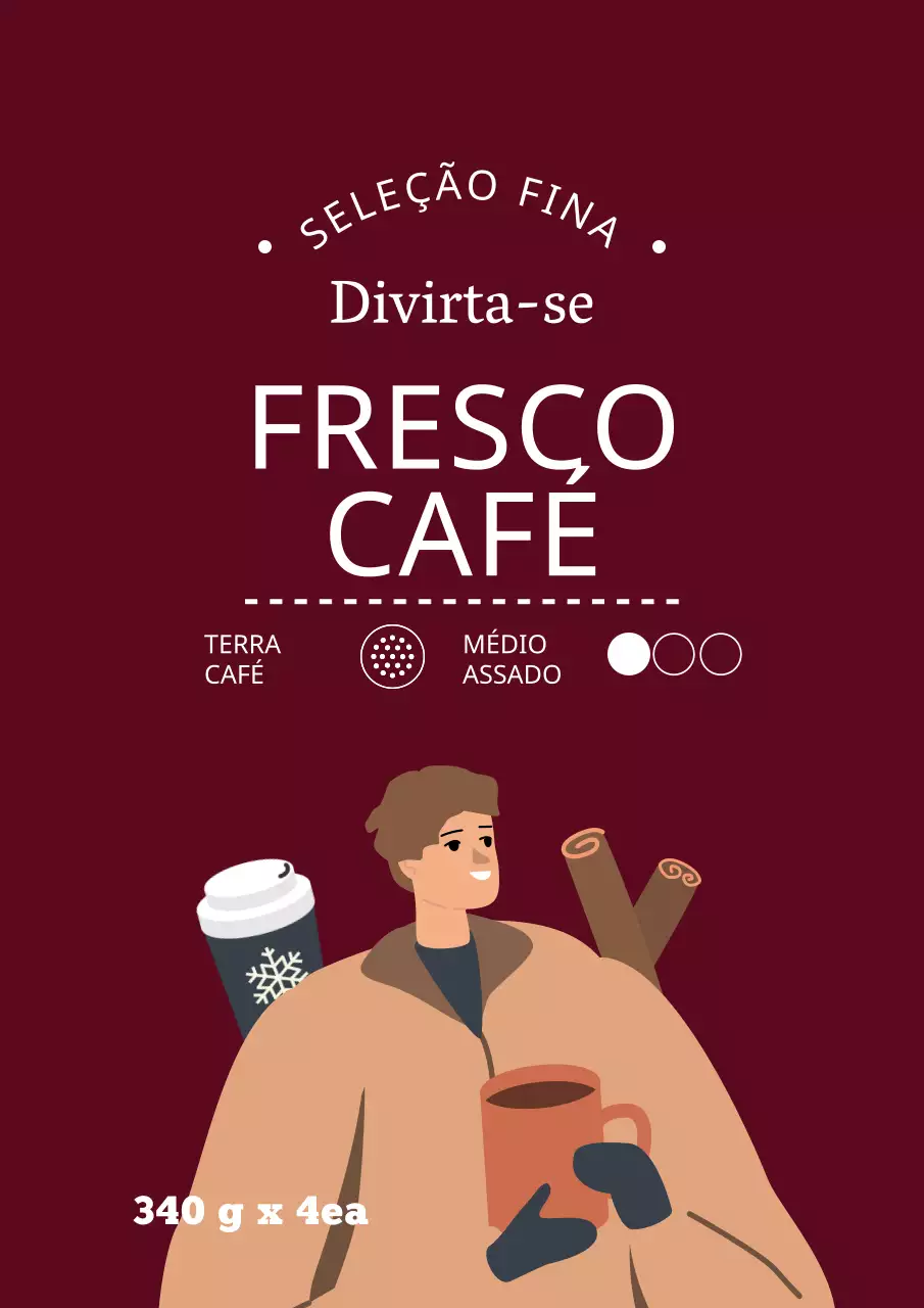 Rótulos de embalagens de café em grão com ilustrações giras