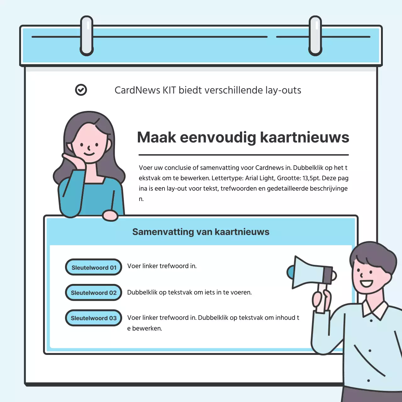 Light Blue Note Concept Nette kaart met leuke illustratiesNieuws