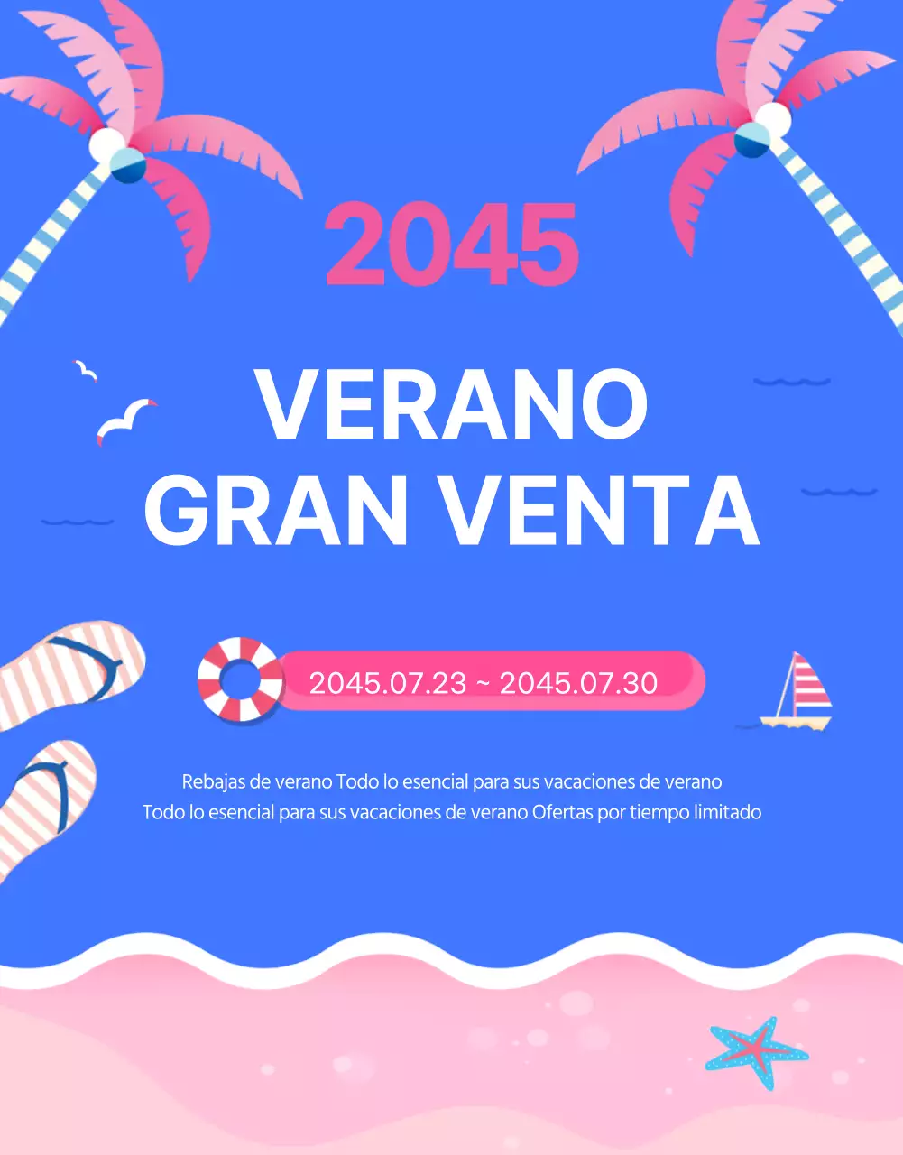 Promociona tu gran venta de verano con toques de azul y rosa