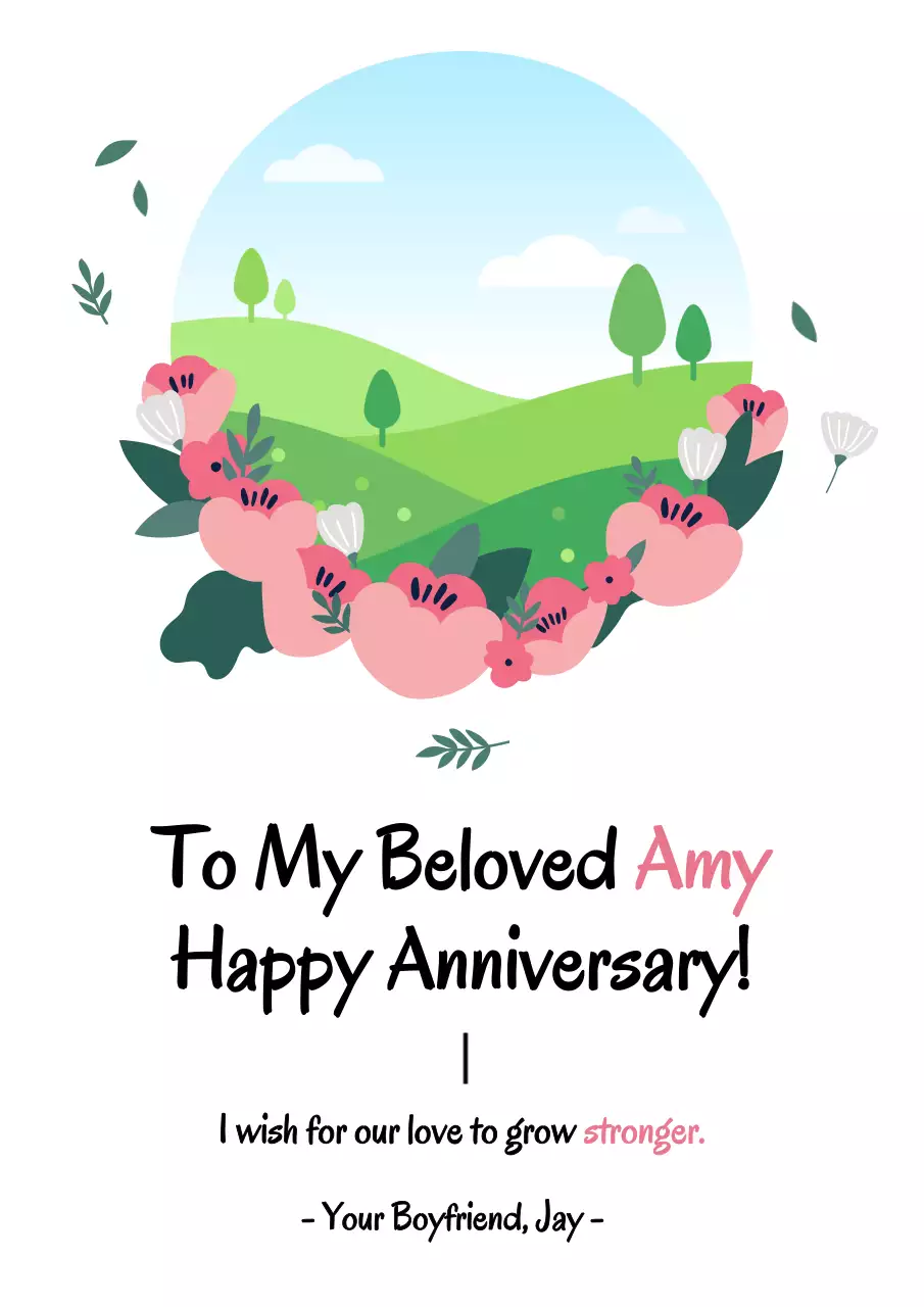 Green Floral Anniversary Card Poster