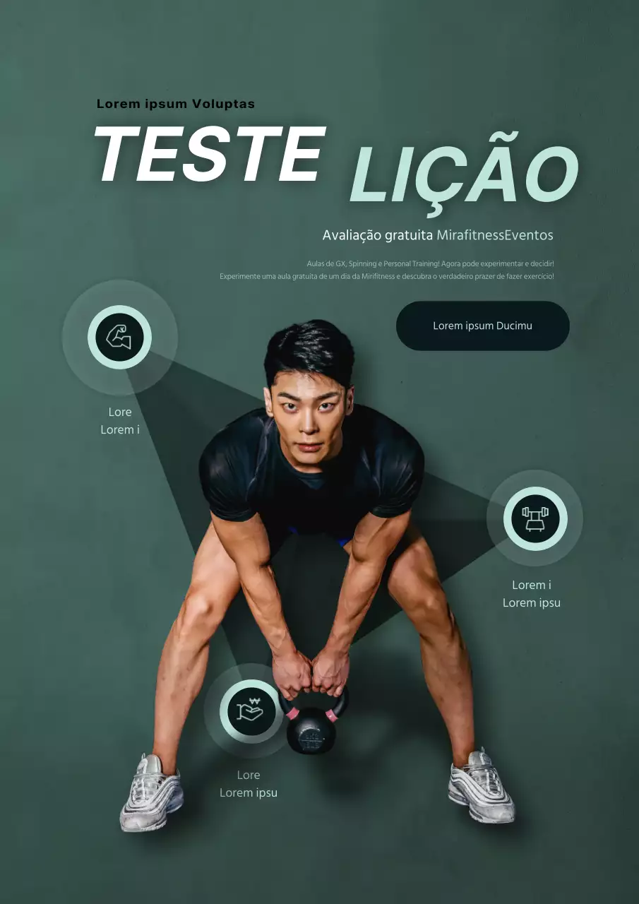 Promover uma avaliação gratuita de fitness com uma fotografia de um homem verde e em exercício