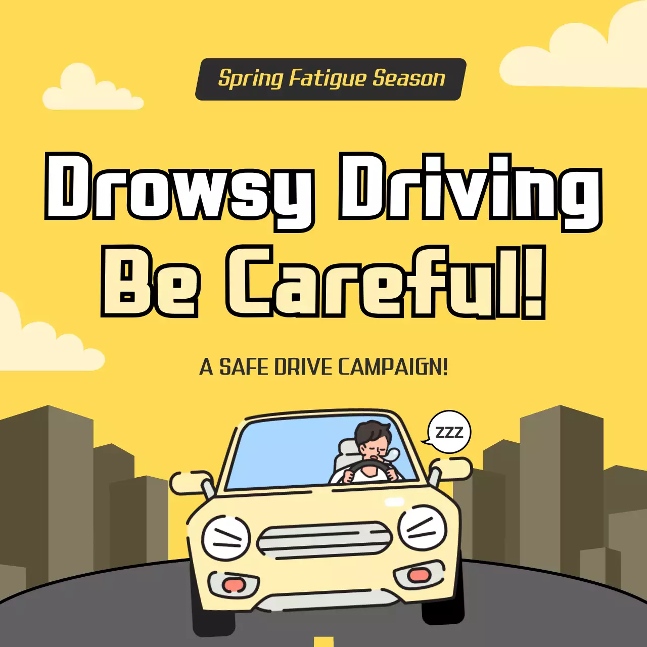 Drowsy driving in yellow and gray illustration concept