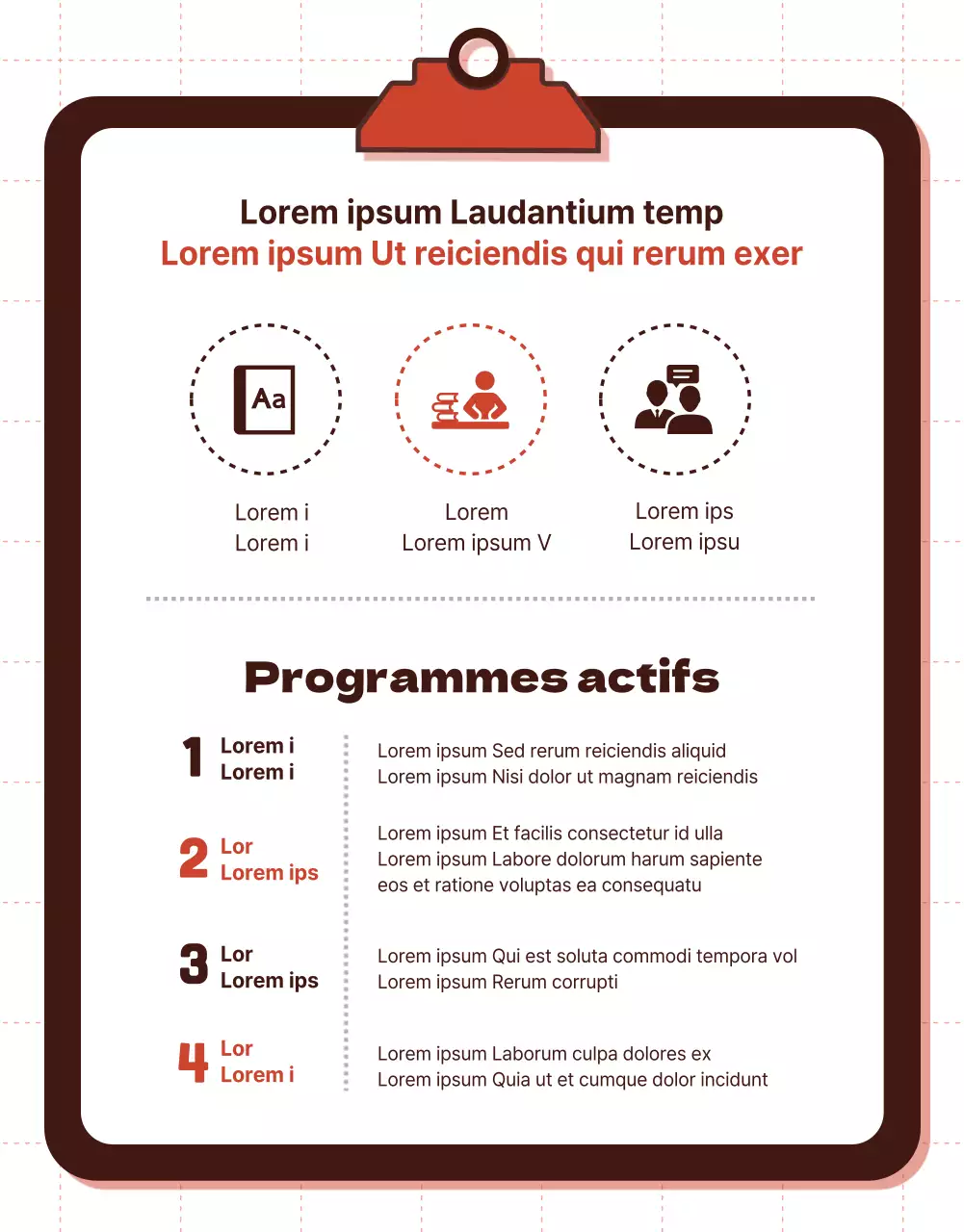 Page d'information sur le programme de développement personnel avec points rouges
