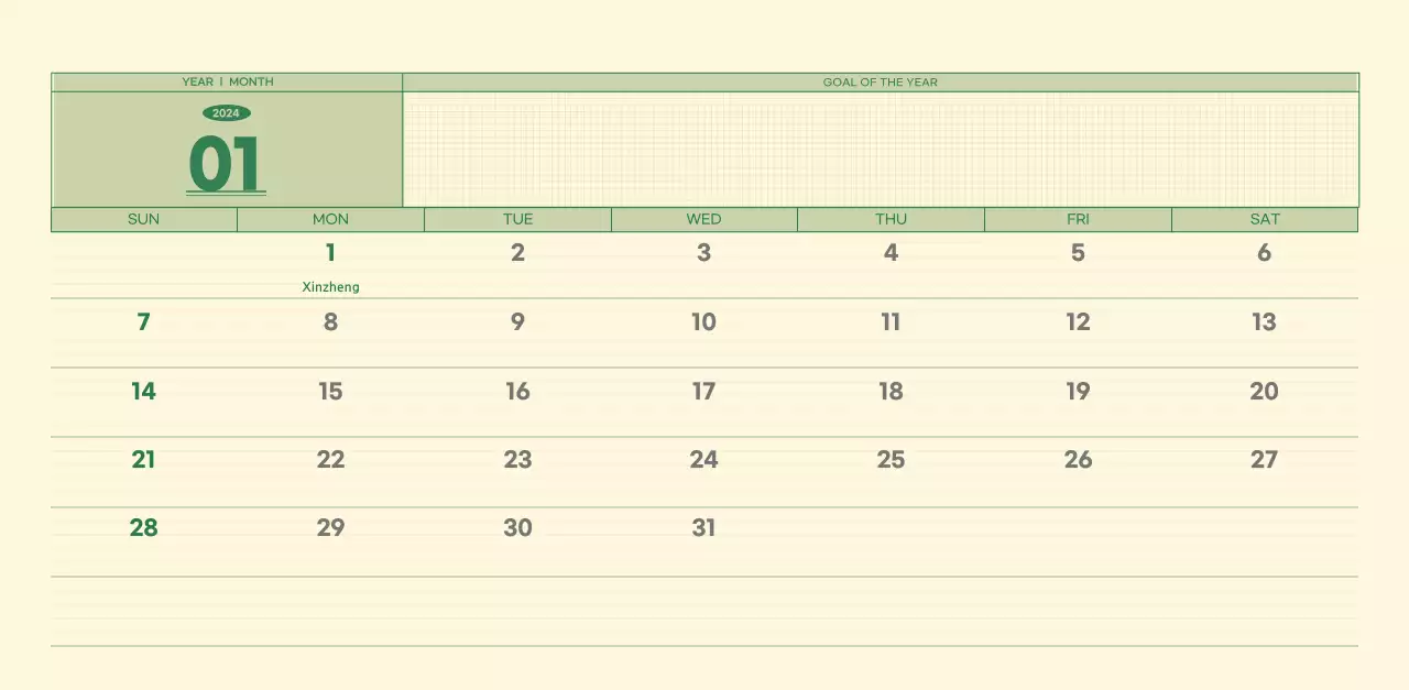 SAT D-Day notepad concept wall calendar in green and light yellow