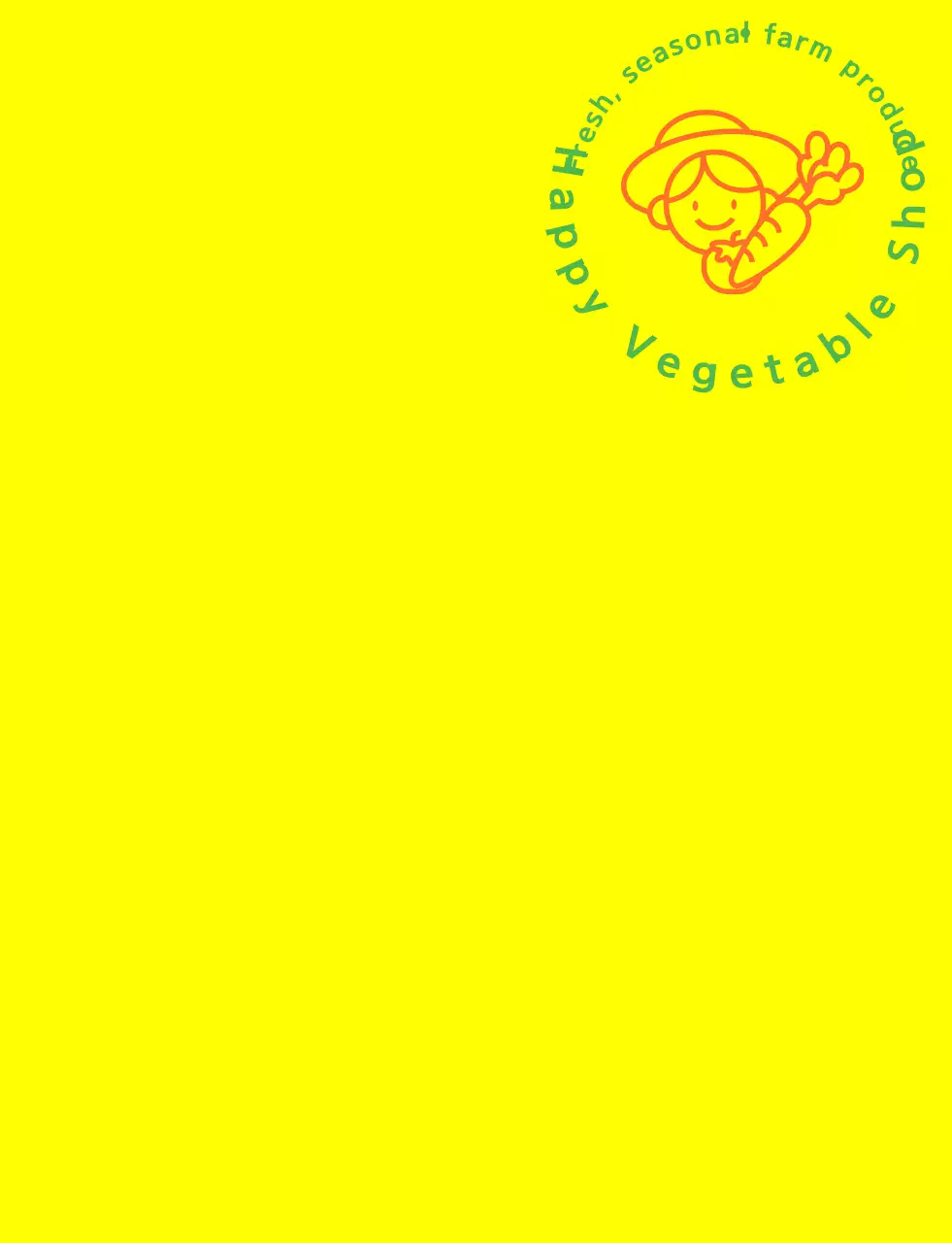 Colete de loja de legumes com ilustração de linhas simples em amarelo, verde e laranja