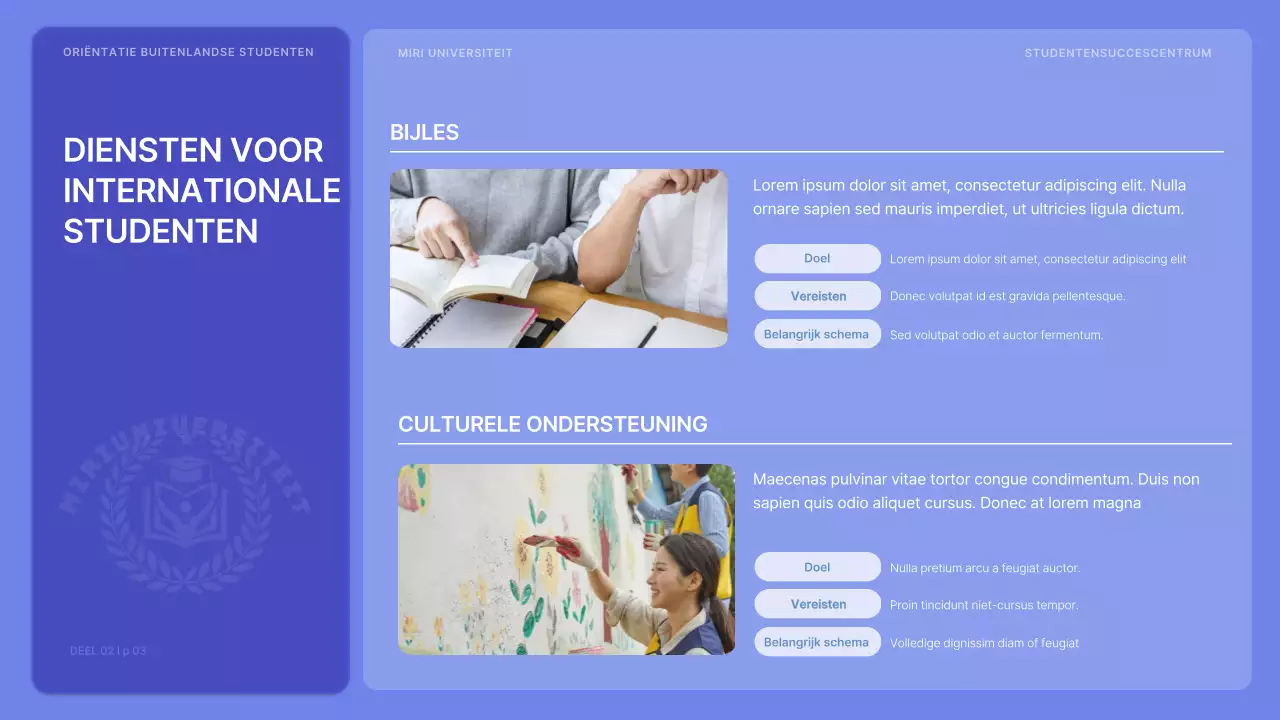 Oriëntatie voor internationale studenten in paars en levendig