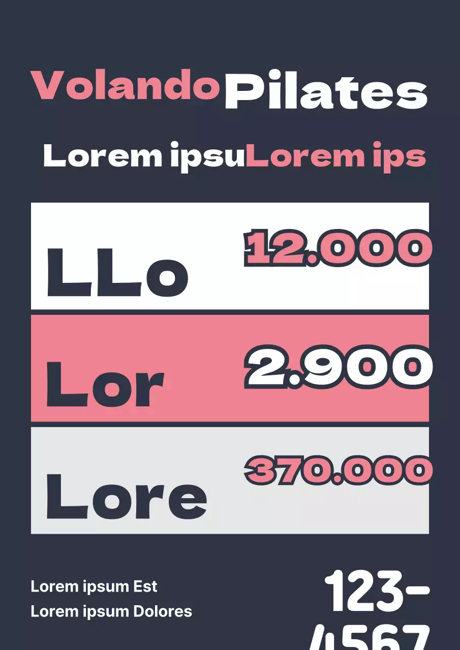 Una sencilla promoción para una escuela de Pilates con un menú en azul marino y rosa.