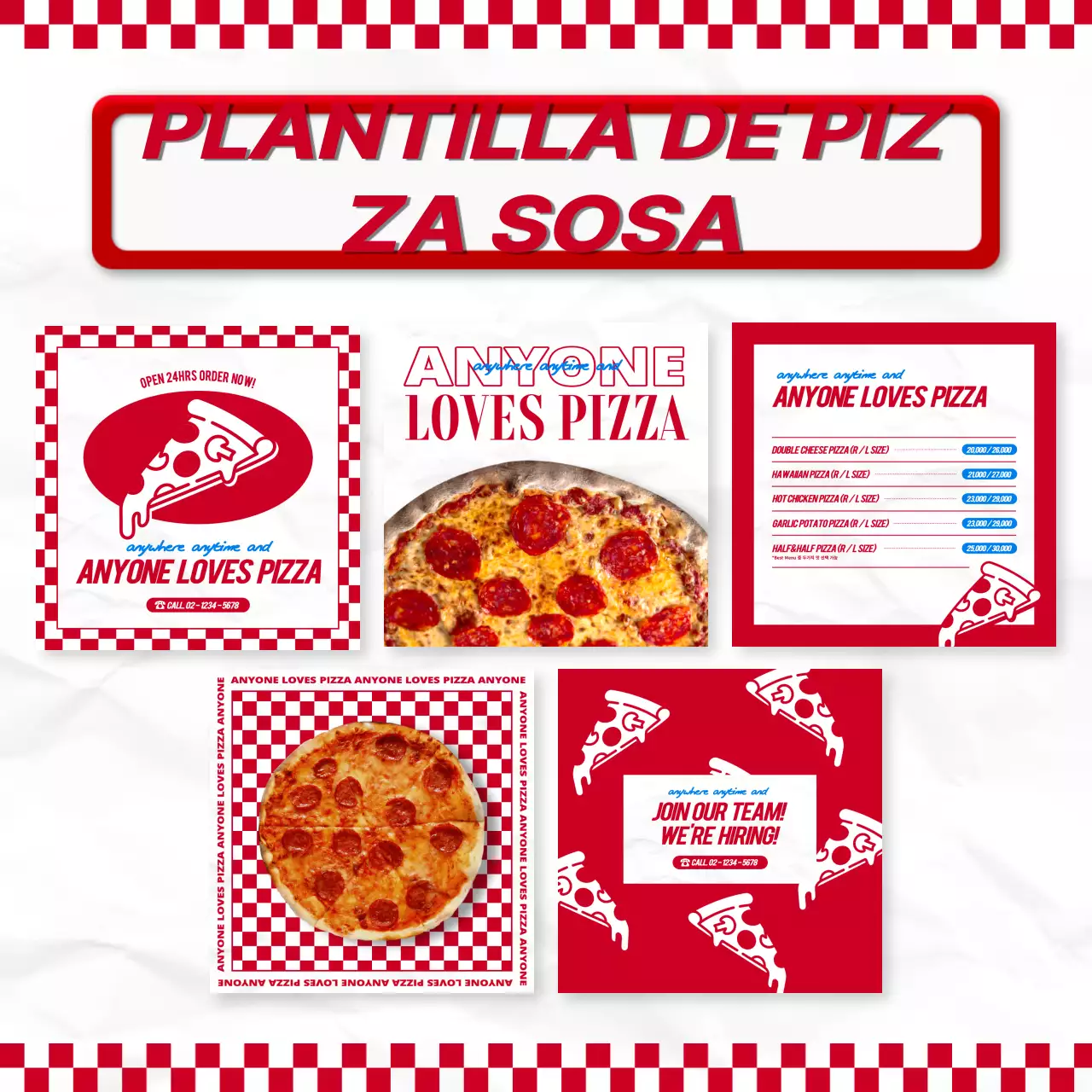 Red checkerboard hip concept pizza brand layout bundle pack
