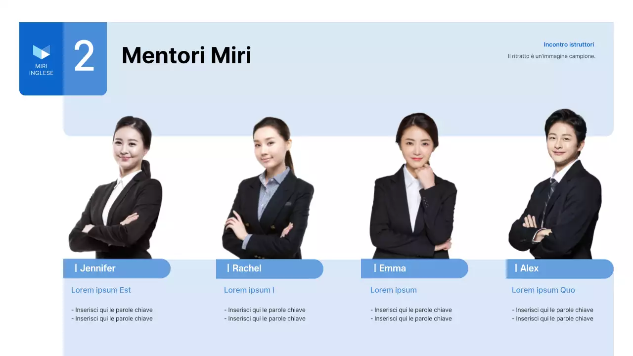 Un semplice prospetto aziendale della scuola di lingua inglese in bianco e blu