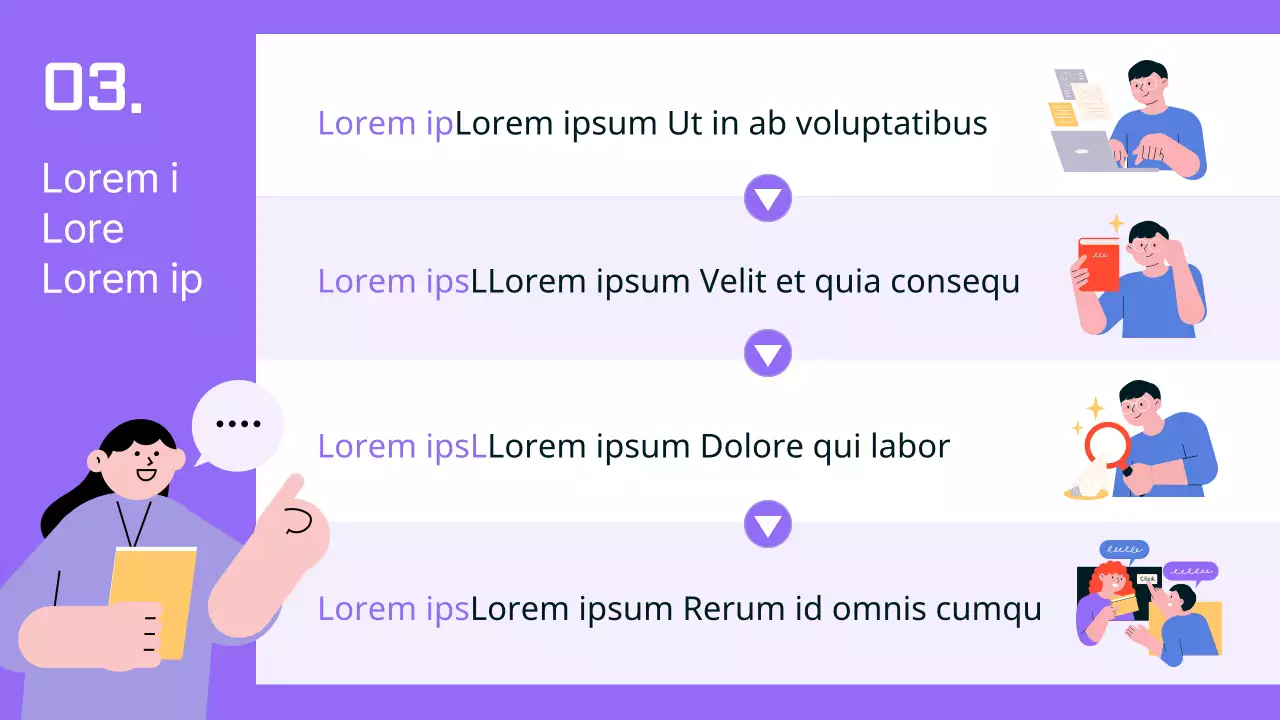 Thème de bibliothèque présentant des illustrations humaines sur un fond simple de violet et de bleu.