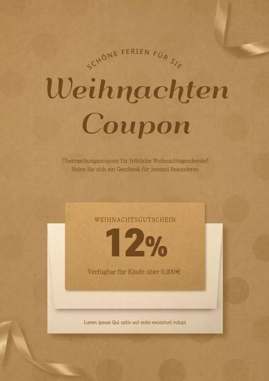 Luxuriöser Weihnachtsgutschein mit beigen Buchstaben